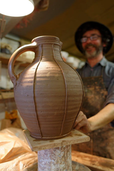 Douglas Fitch Hollyford Pottery 2014. Making an applied decoration jug