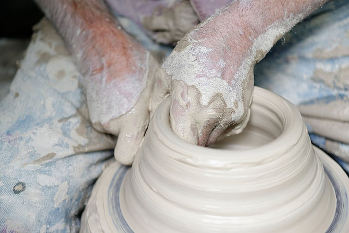 Richard Batterham at work in his pottery in Dorset