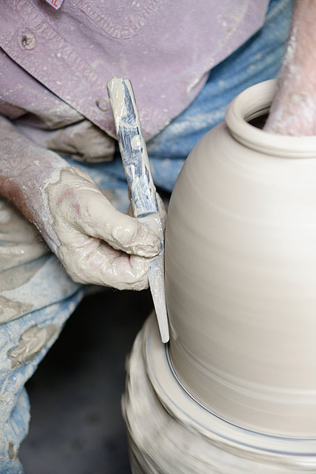 Richard Batterham at work in his pottery in Dorset