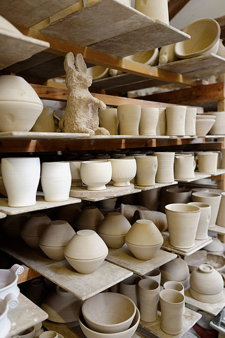 Tim Hurn working in his pottery in Dorset