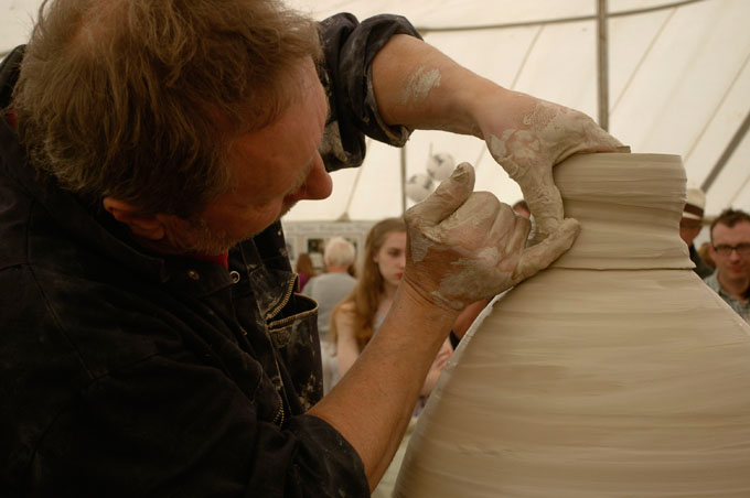 Stephen Parry making a massive vessel at Art in Action